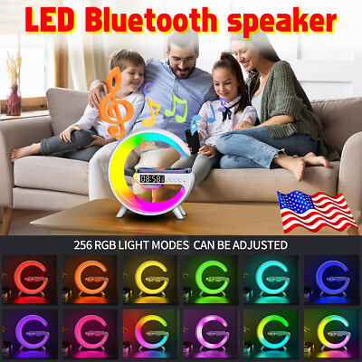 #ad LED Smart Night Light Bluetooth Speaker with Wireless Charger RGB Alarm Clock $17.59