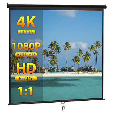 #ad 84quot; X 84quot; Home HD Movie Theater Manual Pull Down Projection Screen Black Frame $64.58