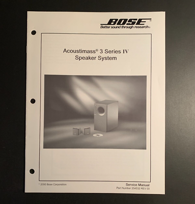 #ad BOSE Acoustimass 3 Series IV Speaker System ORIGINAL Service Manual 2000 $9.99