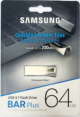 #ad Samsung 64GB BAR Plus USB 3.1.Stick Flash Drive MUF 64BE3 USB 3.0 USB 2.0 Silver $16.99