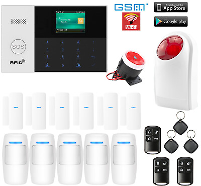 #ad S55 WiFi APP GSM GPRS RFID Wireless Kits Home Security Alarm SystemStrobe Light $152.94