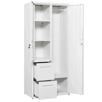 #ad Home 2 Doors Metal Wardrobe Armoire Freestanding Armoire Wardrobe Closet Clothes $249.99