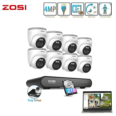 #ad ZOSI 8CH 4MP PoE Security Camera System C220 2.5K Home with 2TB HDD 24 7 Record $288.74