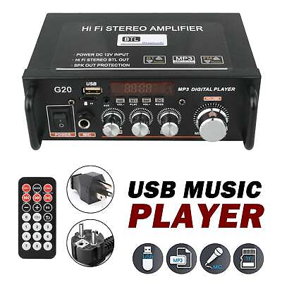 #ad Bluetooth 5.0 Remote Audio Amplifier Receiver USB Rechargeable Music Speaker Amp $33.99