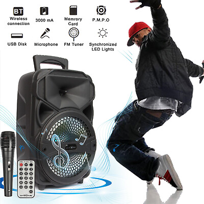 #ad 8quot; 1000W Bluetooth Speaker Super Bass Stereo Loud Portable USB FM Party W Mic $32.99