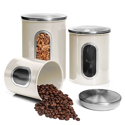 #ad 3 Piece Ivory Canisters Sets For The Kitchen Kitchen Jars With See Window A... $41.39