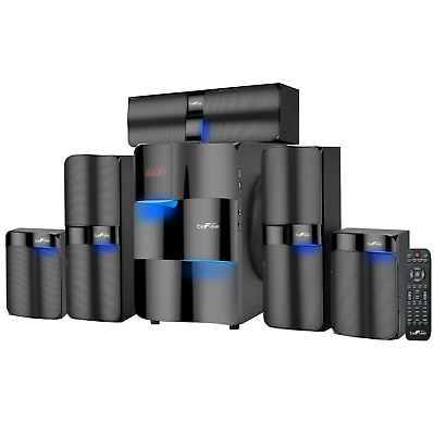 #ad beFree 5.1 Ch Surround Sound Lighted Speaker System w Optical Coax Mic BT USB SD $198.95