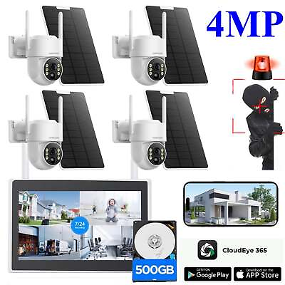 #ad 4MP Wireless Home Security Camera System 10CH Solar Wifi 10#x27;#x27; Monitor NVR500GB $296.99