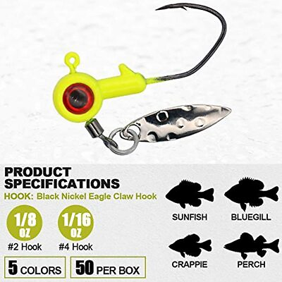 #ad 50 Pack Crappie Jigs Heads Kit Panfish Fishing Jigs Lead Head Jig Hook $25.47
