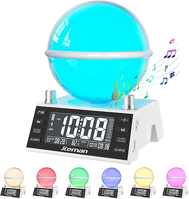 #ad Night Light Bluetooth Speakers Alarm Clock Bluetooth Speaker with 7 Color LED L $56.35
