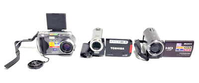 #ad LOT OF 3 TOSHIBA SONY CAMILEO H30 HANDYCAM CYBER SHOT CAMCORDER CAMERA AS IS* $151.99