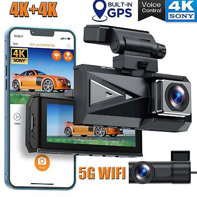 #ad 4K Sony WiFi GPS Dual Dash Cam 3.16quot;Touch Screen 4K Car Camera Night Vision 64GB $198.55