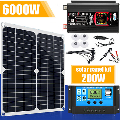 #ad 200W Solar Panel Generator Power Bank 6000W Inverter Camping Control Home System $113.98