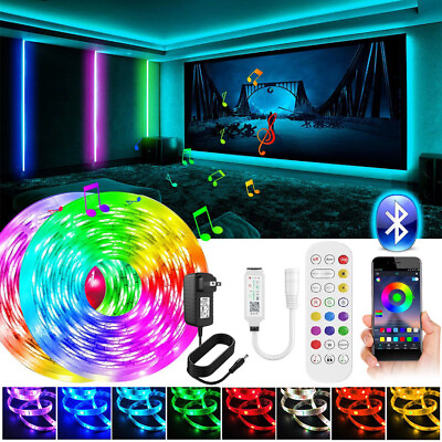 #ad 100ft 50ft LED Strip Lights 5050 Music Sync Bluetooth APP Remote Room TV Bar Kit $30.49