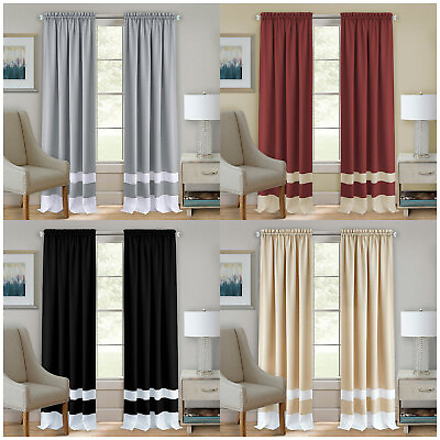 #ad Modern Two Tone Window Curtain Double Layer 2 Pack Panels Set Kitchen or Home $38.49