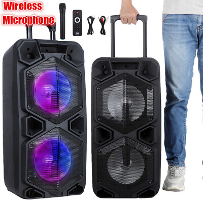 #ad 9000W Bluetooth Speaker Dual 10quot; Woofer Party FM Karaok AUX LED USBWireless Mic $144.99