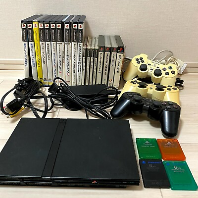 #ad SONY PS2 PlayStation 2 SCPH 77000 Console 3 Controller 18 Games Japan $150.00