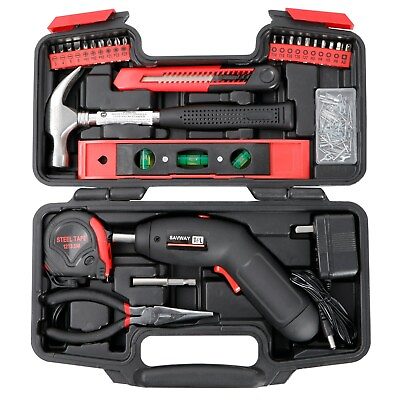 #ad 108 pcs Household Tools Set Wth Toolbox Case Home Repair Tool Kit Cordless Drill $28.99