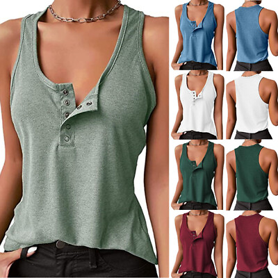 #ad Women Summer Cotton Low cut Vest Sleeveless T Shirt V Neck Tank Top Camisole US $11.39