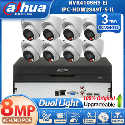 #ad NEW Dahua 8CH NO POE NVR 8MP 4K Dual Light MIC Security IP Camera System Lot $128.25