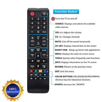 #ad New Remote for Samsung Series 6 43 inch MU6100 UHD LED TV UA43MU6100W $9.99