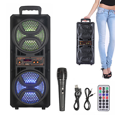 #ad Dual 6.5quot; Party Portable Bluetooth Speaker Heavy Bass Sound Remote FM LED Light $39.99