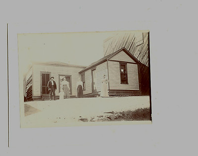 #ad Antique Matted Photo 1 Story Home 4 Adults 1 Child Snow Large Building Next Door $11.66