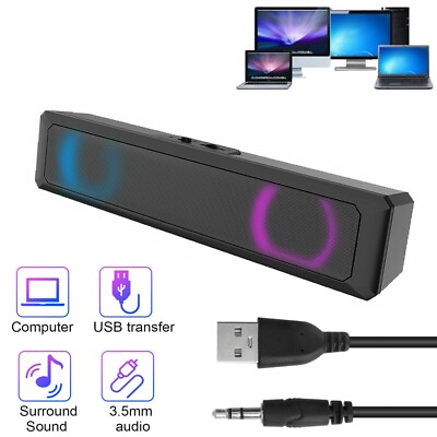 #ad USB Speaker Sound Bar Subwoofer TV Soundbar Audio Stereo Mini Computer PC Laptop $17.90