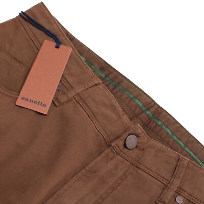 #ad Zanella NWT Jean Cut Pants Size 32 US Martin In Solid Brown Cotton Blend $187.49