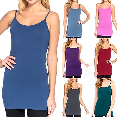 #ad #ad Womens Cotton Stretch Long Camisole Tank Top Cami Tunic Layering Plain Solid $8.99
