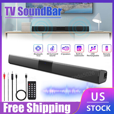 #ad Surround Sound Bar 4 Speaker System Wireless BT Subwoofer TV Home Theater Remote $30.49