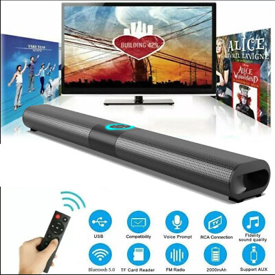#ad Bluetooth 5.0 Home TV Sound Bar Speaker RGB Wireless Subwoofer 3D Surround ^ $32.98