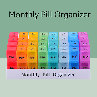 #ad Monthly Pill Organizer Pill Case Box One month Twice a Day AM PM Home Daily Use $14.91