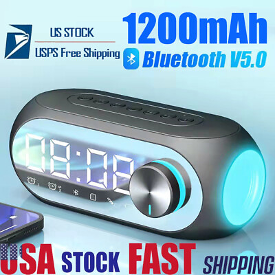 #ad Bluetooth Speaker With Alarm Clock Mirror Night Light Multiple Play Mode Speaker $28.39