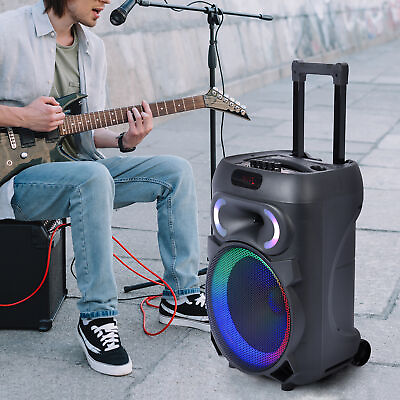 #ad Wireless Portable PA System Mixer Amp12quot; SpeakersDJ LightMicBluetoothWheels $64.60