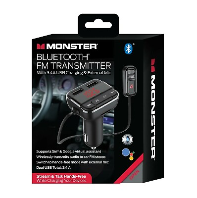 #ad Monster Bluetooth FM Transmitter w USB Charging Adapter Built in Mic New $49.89