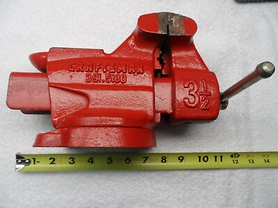 #ad Craftsman Vintage Bench Vise 3 1 2quot; Jaw Swivel Base Anvil Red Sears 391.5180 $109.94