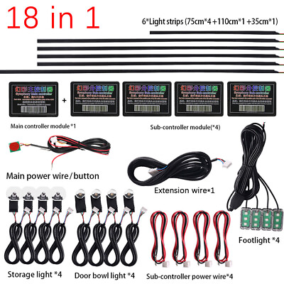 #ad 18 in 1 Full LED Bead Symphony Dream Car Interior Ambient Lighting Wireless Kit $125.99