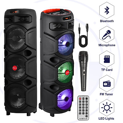 #ad Wireless Portable Bluetooth Party Speaker 3* 8quot; Woofer Heavy Bass Sound With Mic $85.99