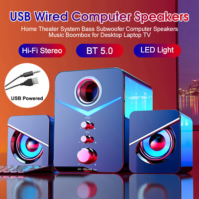 #ad 3pc RGB LED Bluetooth Computer Speaker Home Theater System Boombox Subwoofer $30.99