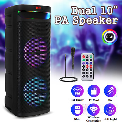 #ad Dual 10#x27;#x27; Woofers Portable Bluetooth PA Speaker System Stereo Bass Party w Mic $93.99