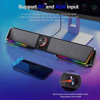 #ad Bluetooth Wireless aux 3.5 surround RGB speakers column sound for computer PC $89.99