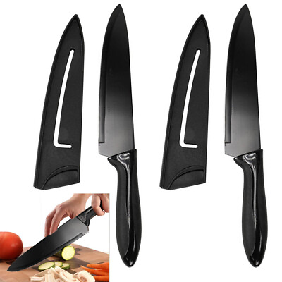 #ad 2 Pc 8quot; Chef Knife W Sheath Black Non Stick Blade Extra Sharp Home Kitchen $21.81