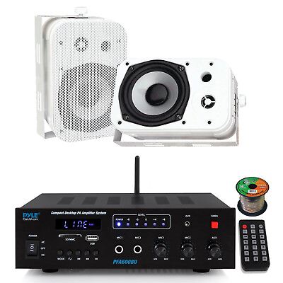#ad Pyle PFA600BU Bluetooth AUX PA Amplifier Receiver 2x 5.25quot; 400W White Speakers $137.49