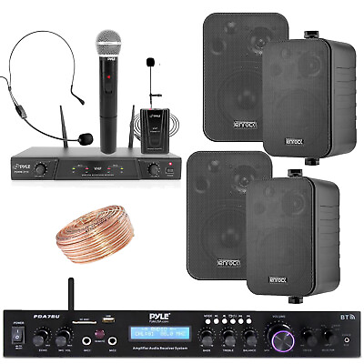 #ad Pyle Home Stereo Receiver 4x 4#x27;#x27; Speakers w Wire Wireless Microphone System $250.49