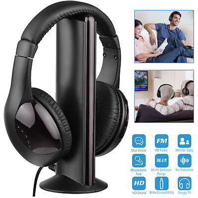 #ad 5 in 1 Wireless Headset FM Hi Fi Headphone with Microphone for TV Listening T5R0 $15.39