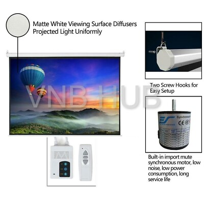 #ad Projector Screen HD Home Theater Remote 100quot; 4:3 Foldable Electric Motorized $107.99