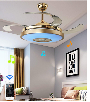 #ad 42quot;Bluetooth Speaker Remote Control Colorful Change Music Ceiling Fan Chandelier $162.39