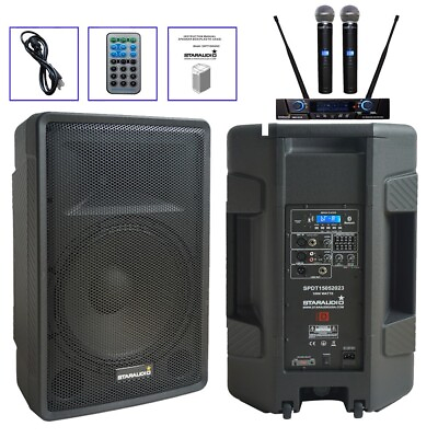 #ad 15quot; 4 Ohm Powered 2 Way TWS PA Active Speaker W 2CH UHF Wireless KTV Microphone $358.86