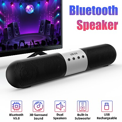 #ad Surround Sound Bar 2 Speaker System Wireless Bluetooth 5.0 TV Home Theater Game $28.95